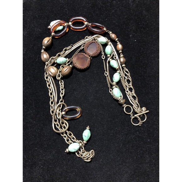 Vintage Liz Claiborne 3 Strand Faux Bead Gold Tone Chain Necklace 24”-30” - Picture 2 of 5